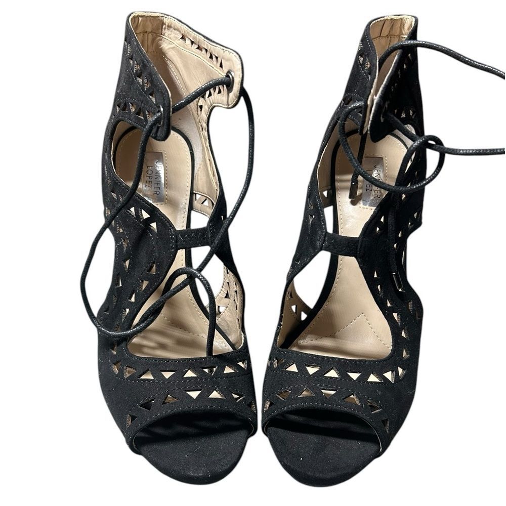 Women's Black Lace Up Heel Size 8 Summer Vacation Feminine Goth Whimsygoth Vamp - Picture 4 of 10